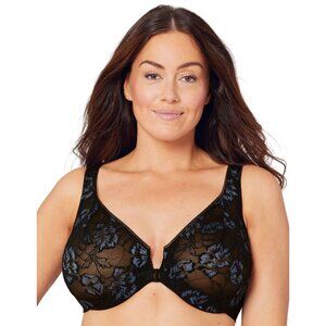 NWT Glamorise Feeling Lacey Front Close Underwire Bra Sz 38DD Black 9246 Stretch